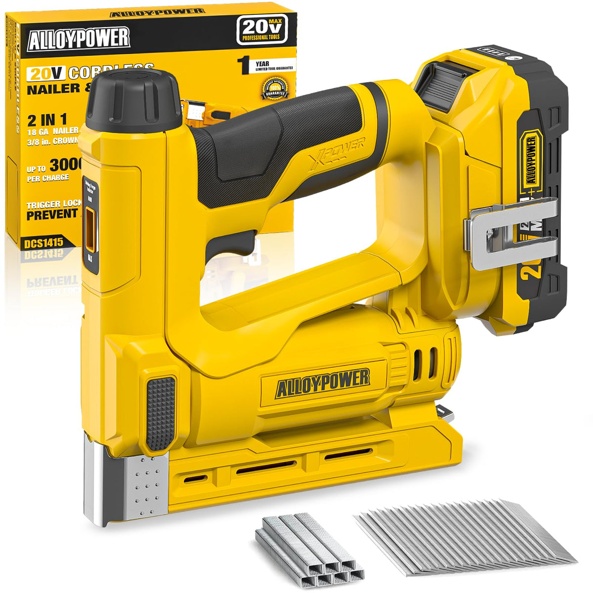 ALLOY POWER 18GA nailer, side view, compact and ergonomic for tight spaces.