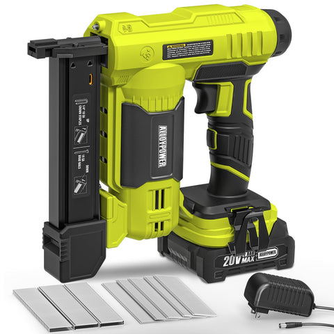 Alloy Power 2-in-1 brad nailer-stapler with LED light for precise nailing in low light.