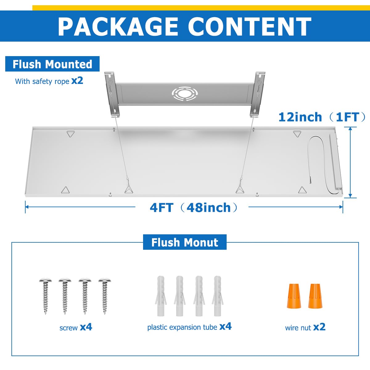 Allsmartlife 1x4ft panel installation options show surface, flush, and drop mounting