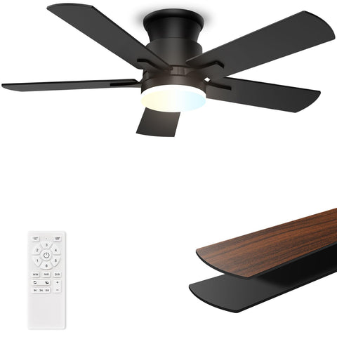 Allsmartlife flush-mount 42-inch black fan with light for compact living spaces.
