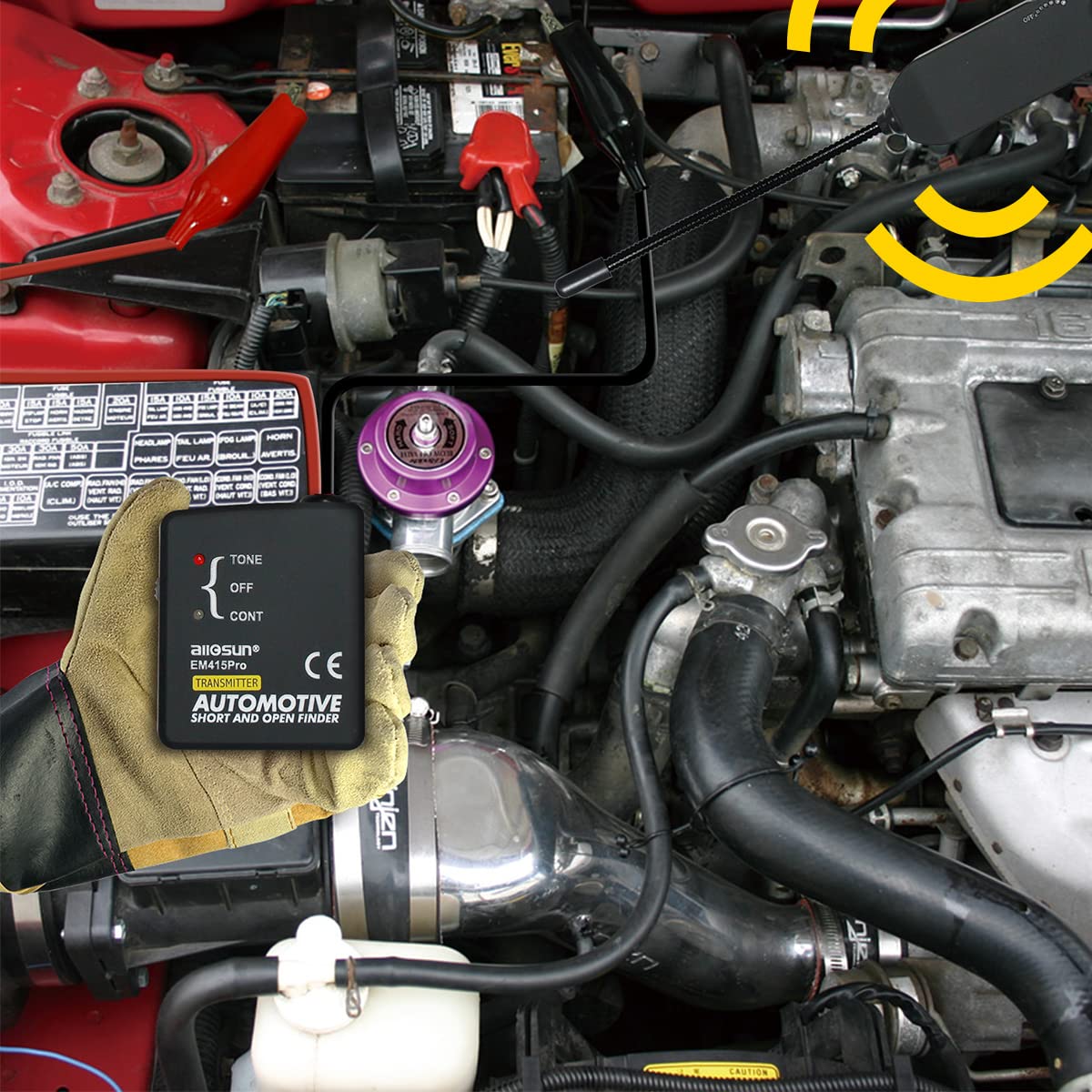 allsun EM415Pro compact circuit finder in automotive work