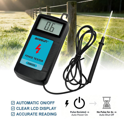 allsun LCD screen readout displaying fence voltage in kV