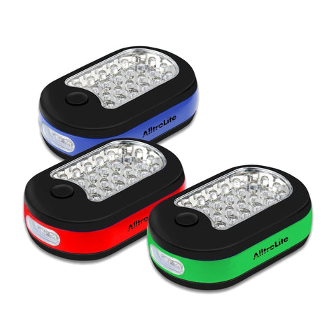 AlltroLite 3-pack LED work light with magnetic back for hands-free mounting on metal surfaces.
