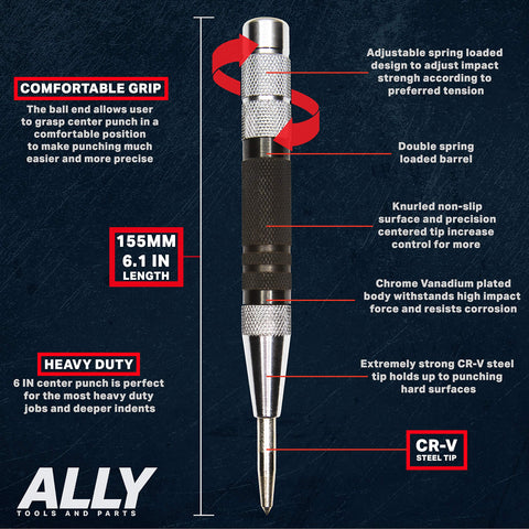 ALLY Tools knurled grip center punch in use for steady control