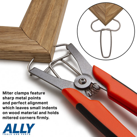 Carbon steel miter clamps used on wood trim applications for durable holding power