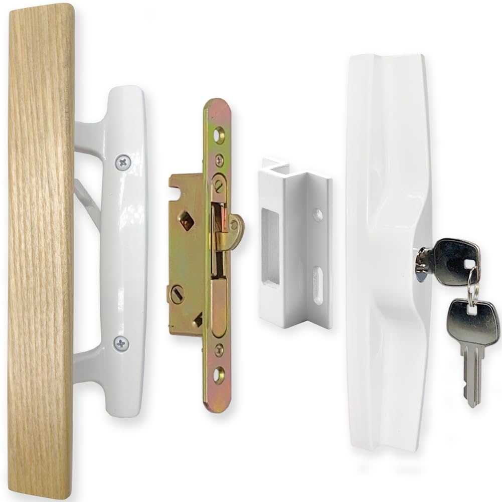 ALLYWASAI patio door handle front view showing durable white lock set