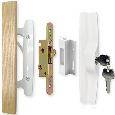 ALLYWASAI patio door handle front view showing durable white lock set