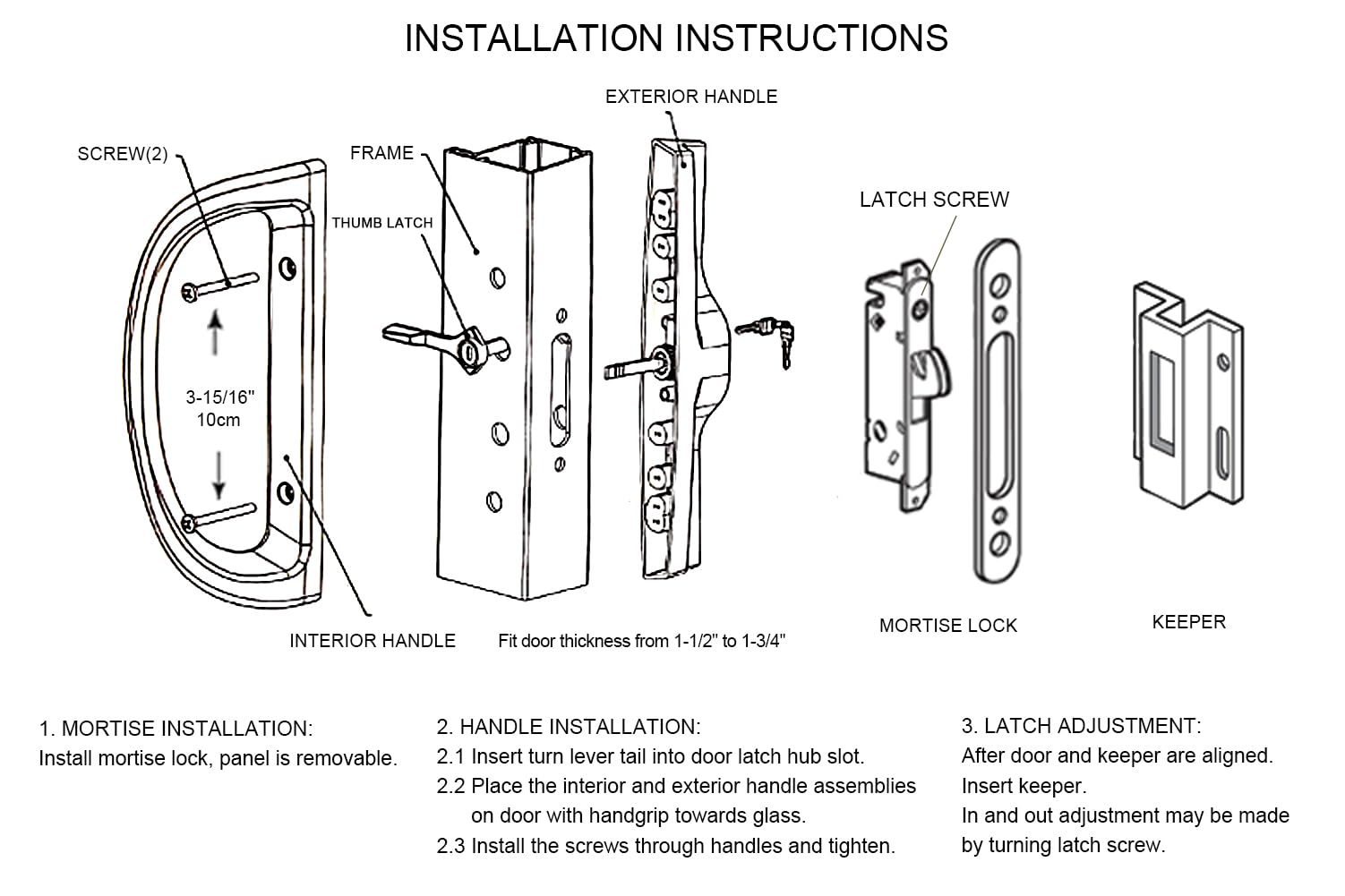 Door thickness compatibility illustration for one and a half to one and three quarters inches.