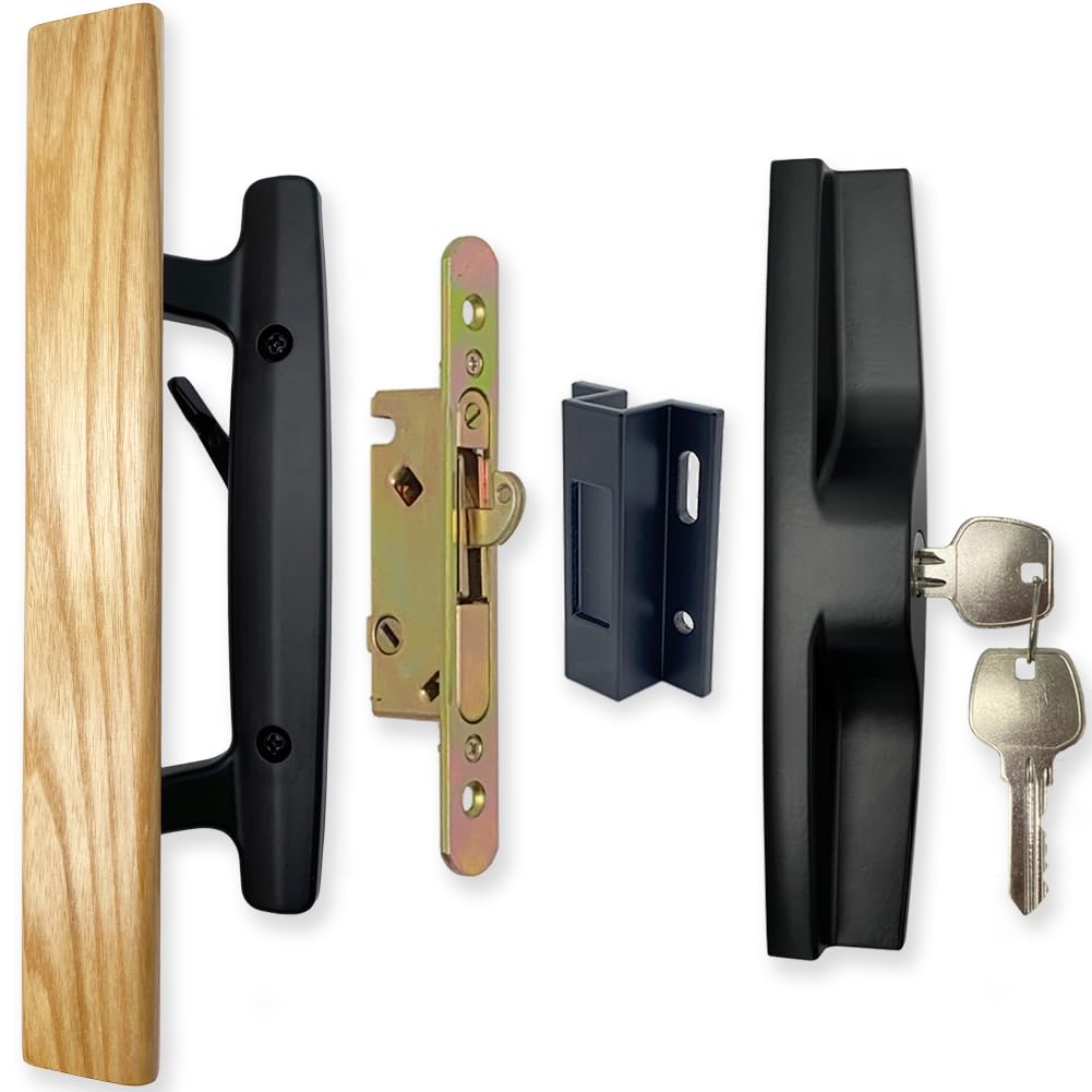 ALLYWASAI patio door handle set with mortise lock, front view for easy replacement
