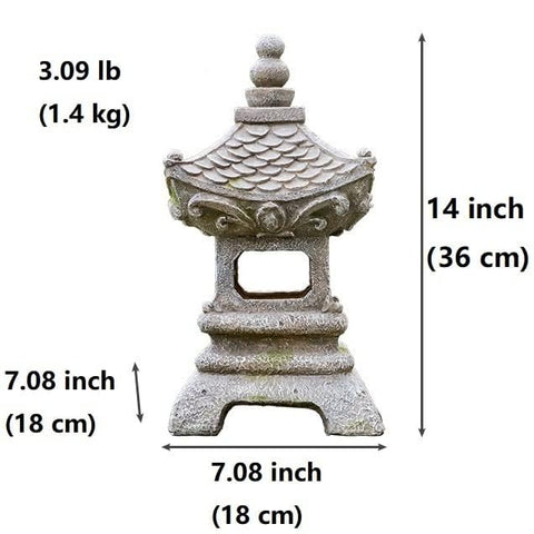 Aloak Zen statue showcases moss-spot detailing for an aged lantern look.