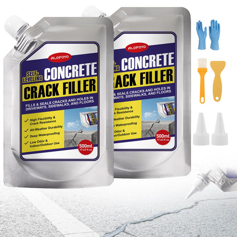 Alofoyo self-leveling crack filler bottle-pour demonstrates quick flow into cracks for a seamless finish.