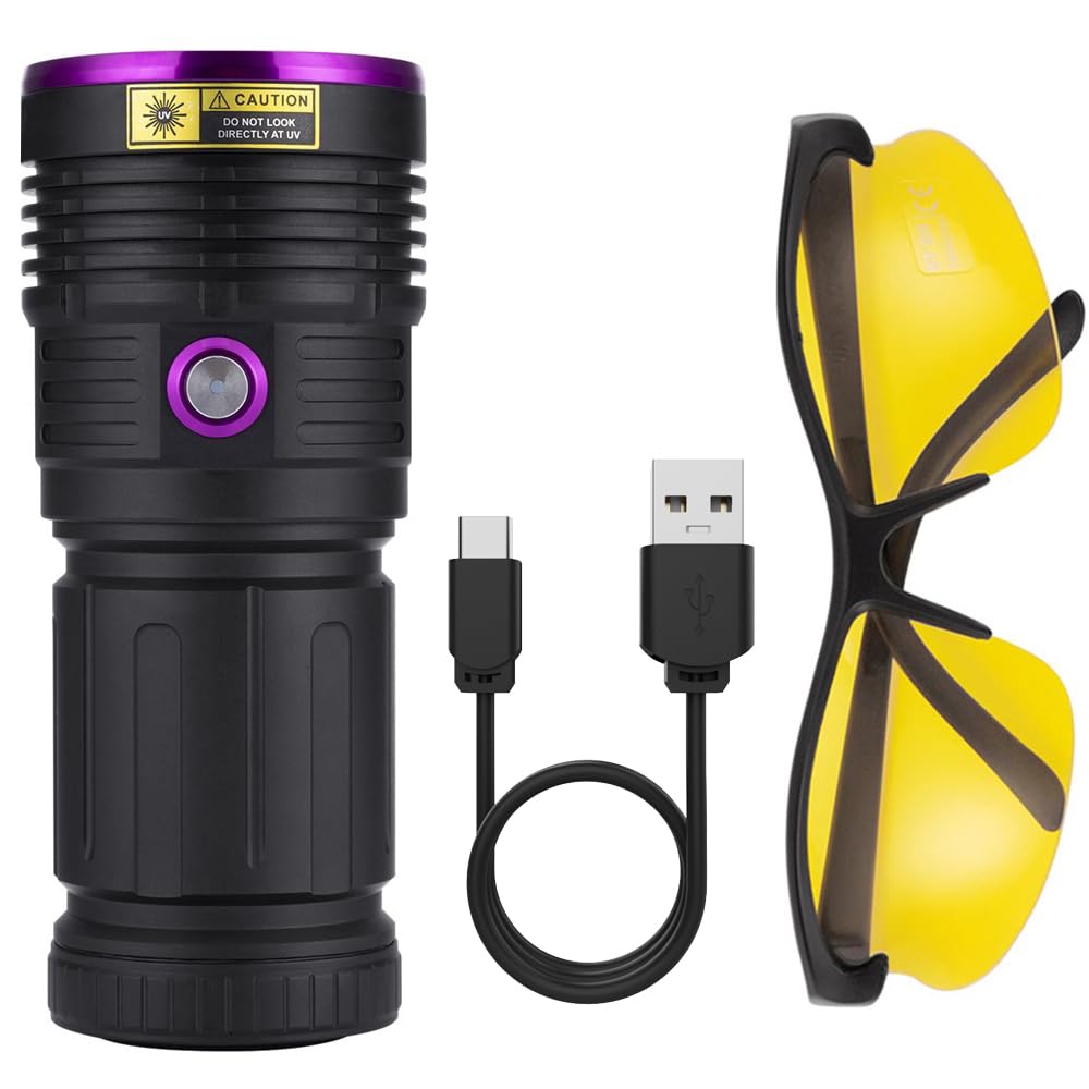 ALONEFIRE SV84 UV flashlight includes UV protective glasses for safer viewing