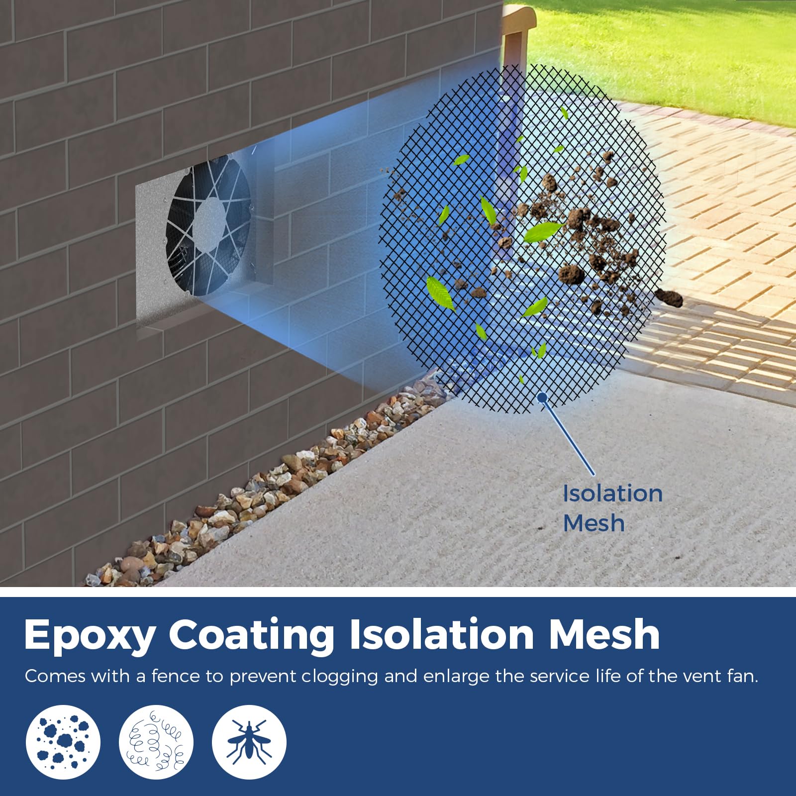 ALORAIR 540 CFM with isolation mesh back protects from dust in damp areas.