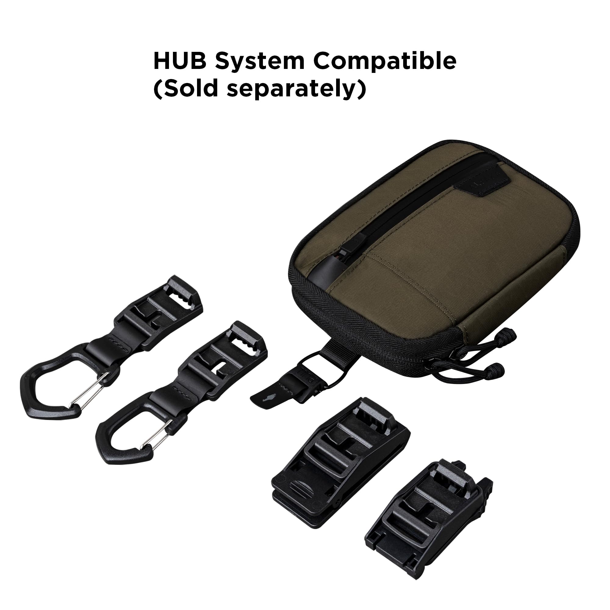 Hub System compatibility enables modular attachments for bags or belts.