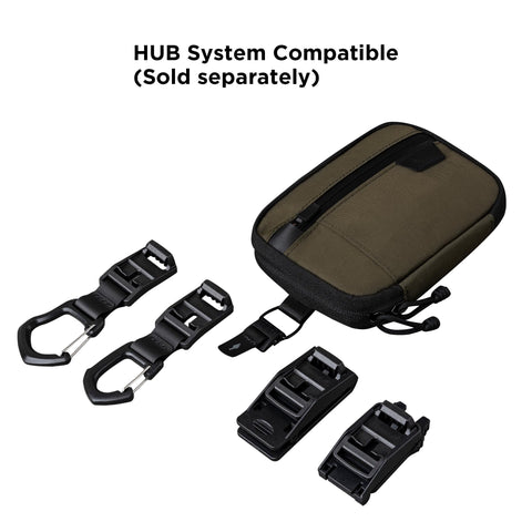 Hub System compatibility enables modular attachments for bags or belts.