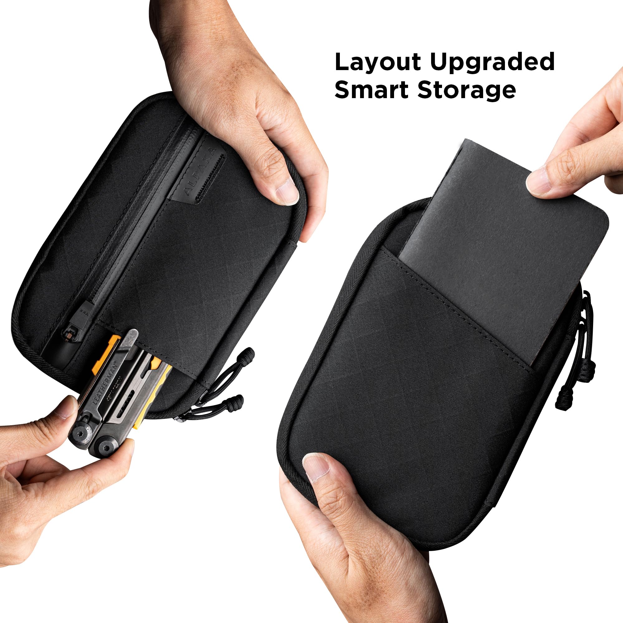 ALPAKA Admin Pouch Pro weatherproof fabric protects electronics during daily use.