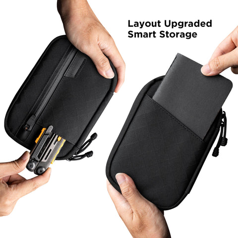 ALPAKA Admin Pouch Pro weatherproof fabric protects electronics during daily use.