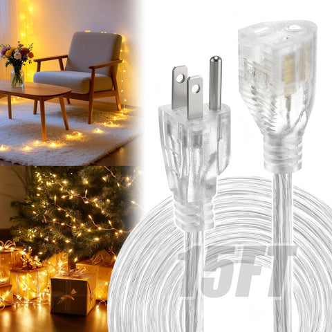 Alphatool 3-prong extension cord with transparent design blends with decor.