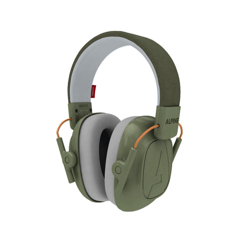 Alpine Muffy Kids green headphones worn for hearing protection at a loud event