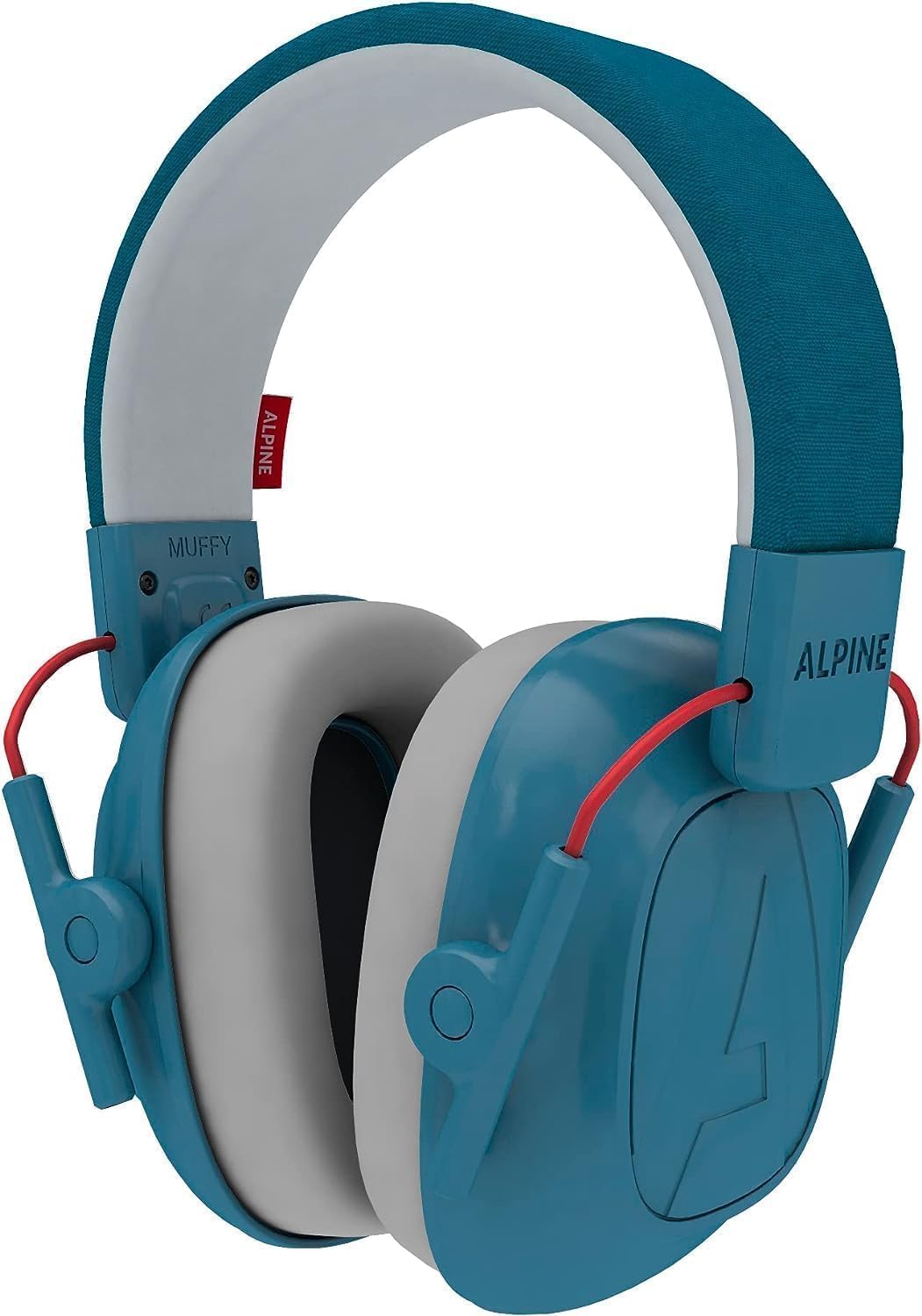 Alpine Muffy Kids blue headphones shown from the side for a secure fit and protection.