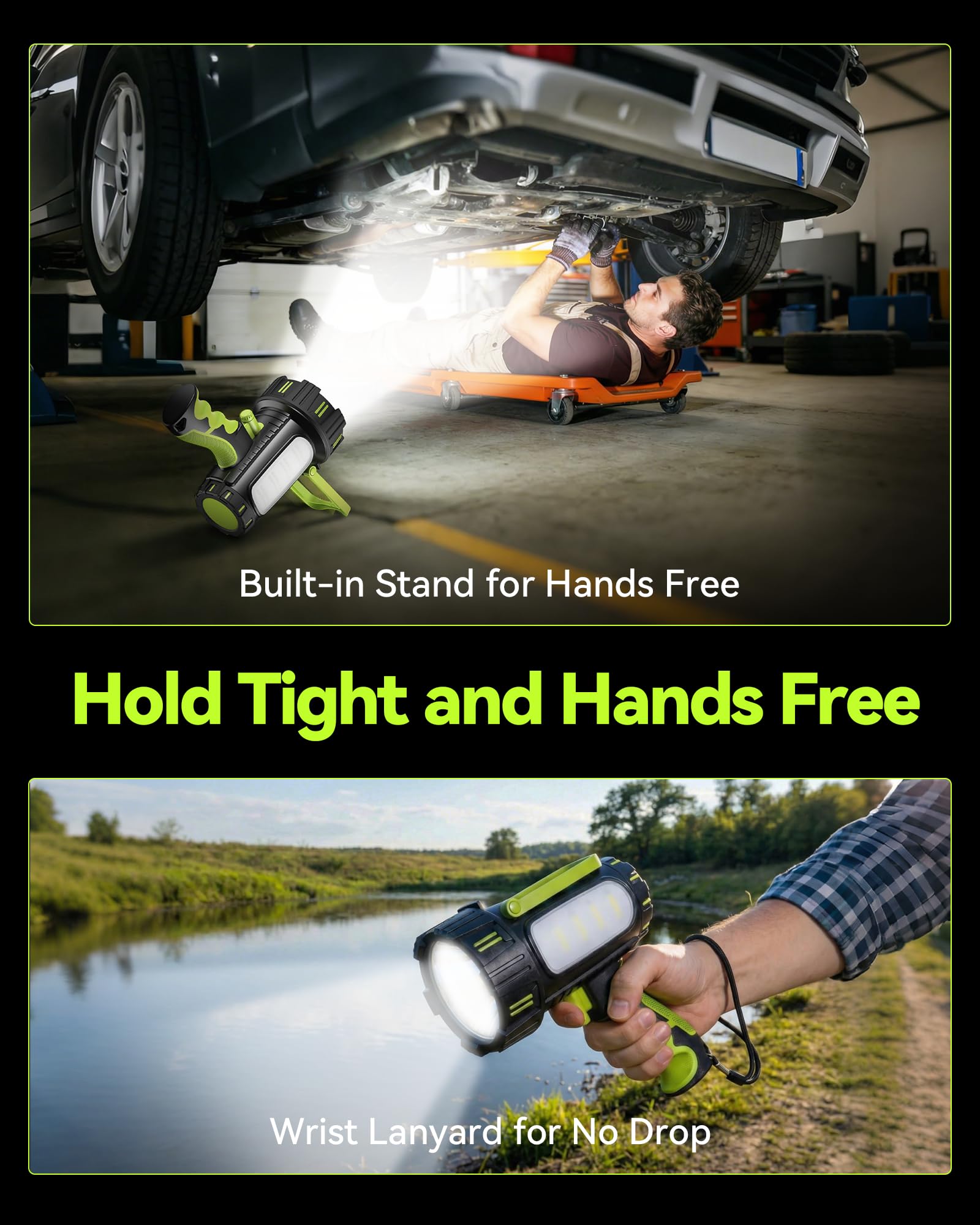 AlpsWolf built-in stand keeps hands-free lighting for tents and repairs.