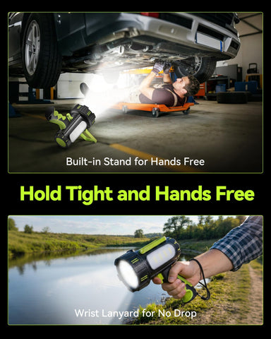 AlpsWolf built-in stand keeps hands-free lighting for tents and repairs.