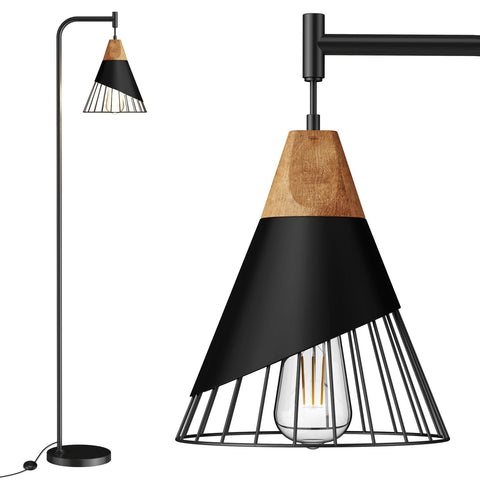 Alrryo 67-inch floor lamp with wood shade for warm reading light.