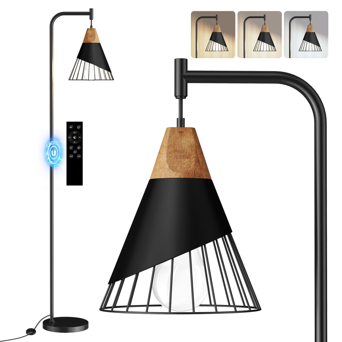 Alrryo 67-inch lamp with wood shade for rustic-modern living rooms.