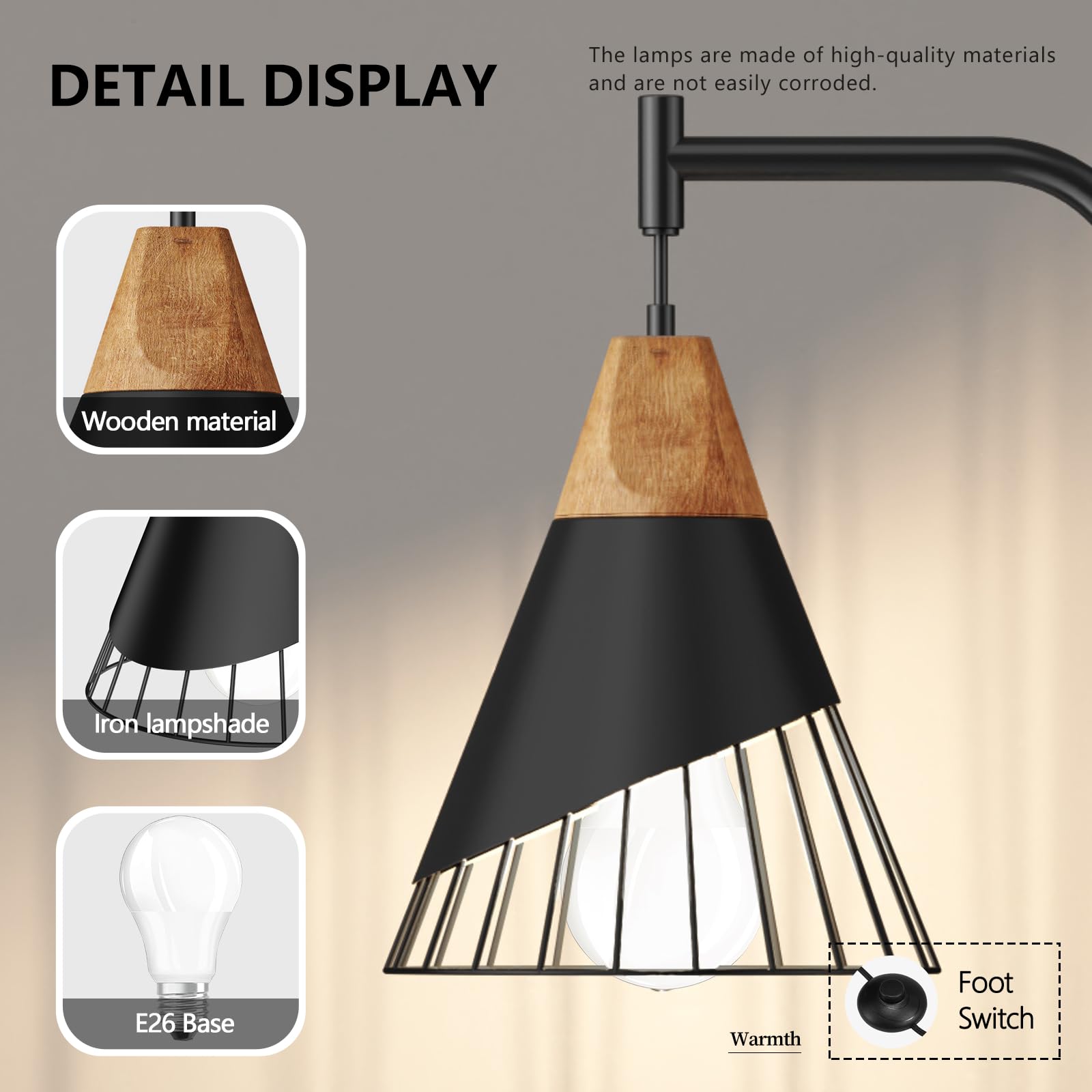 Alrryo black metal frame adds industrial style to the lamp.