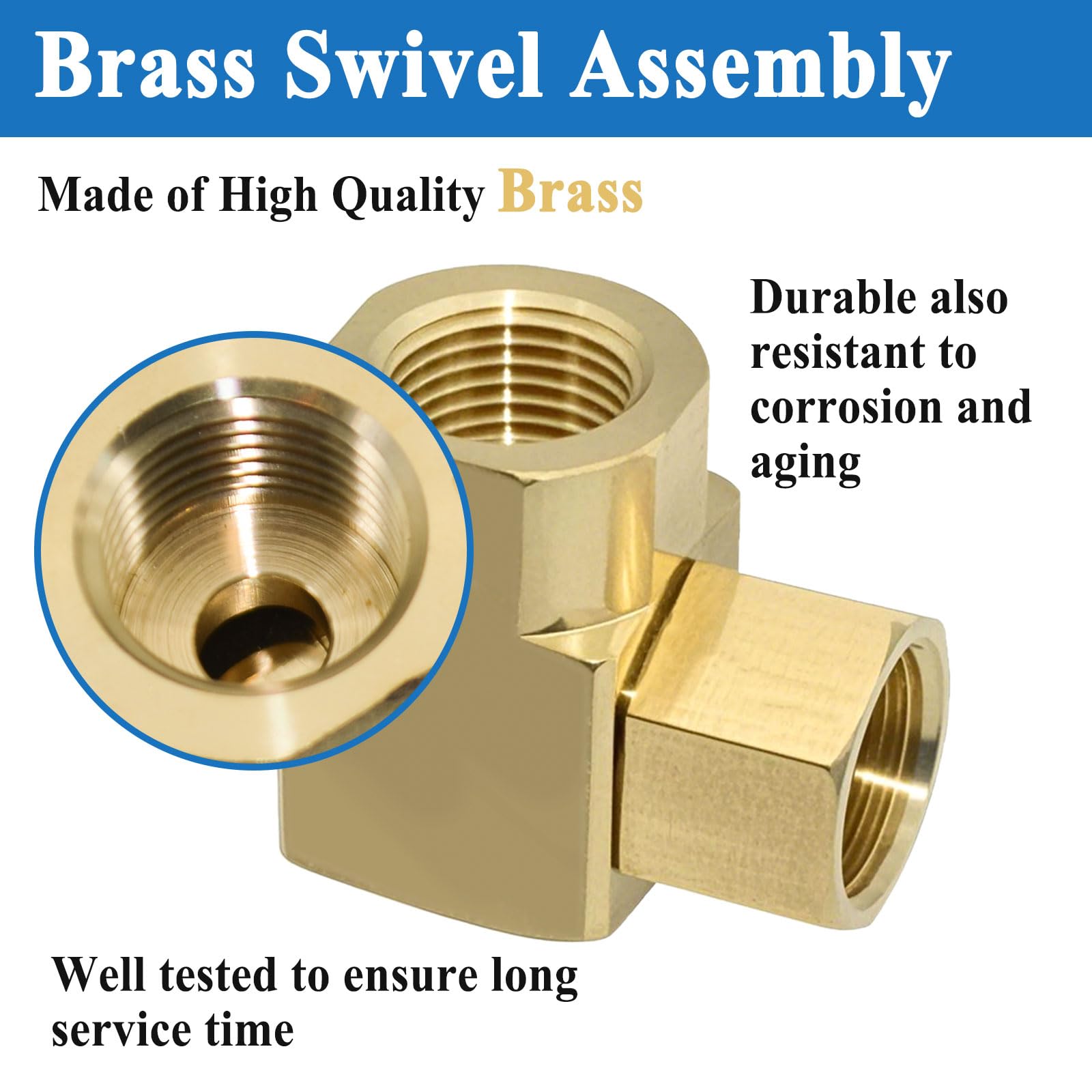 Alsoyixia easy-install brass swivel fitting with 1/2'' NPT threads for quick setup.