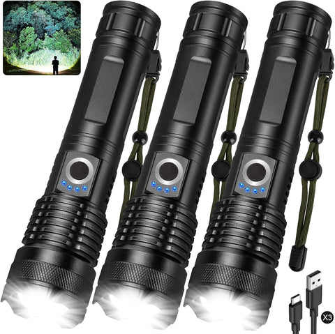 ALSTU flashlight 3-pack with wide beam, ideal for camping and emergencies.