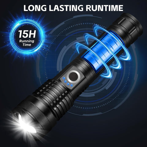ALSTU flashlight with 5 modes shown for versatile night lighting.