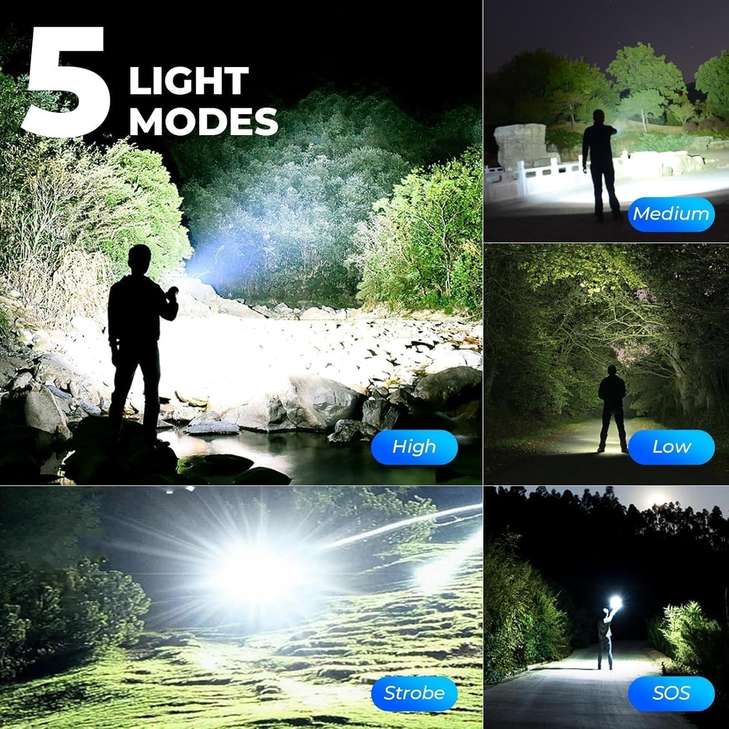 ALSTU flashlight adjustable beam head demonstrated for distant and wide-area tasks.