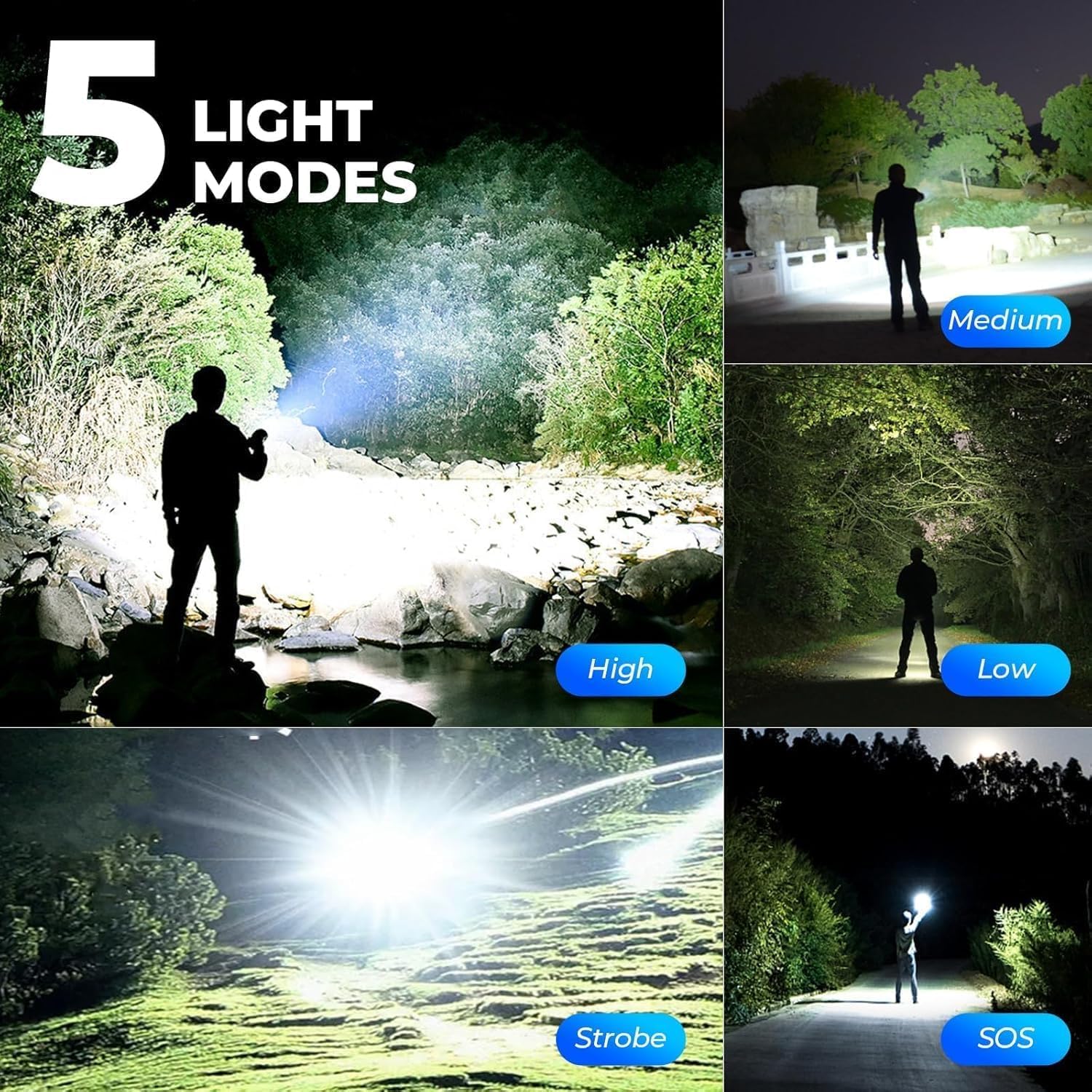 ALSTU flashlight IPX7 waterproof design withstands rain and snow during outdoor activities.