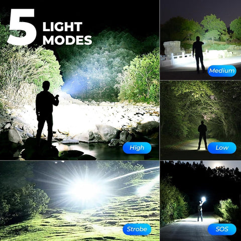 ALSTU flashlight IPX7 waterproof design withstands rain and snow during outdoor activities.