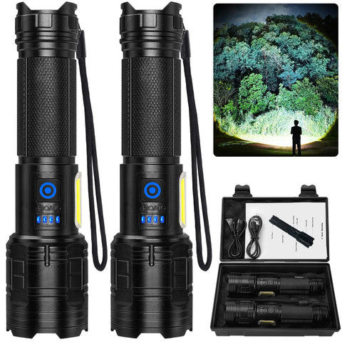 ALSTU rechargeable flashlights front view in a two-pack for home and outdoor use