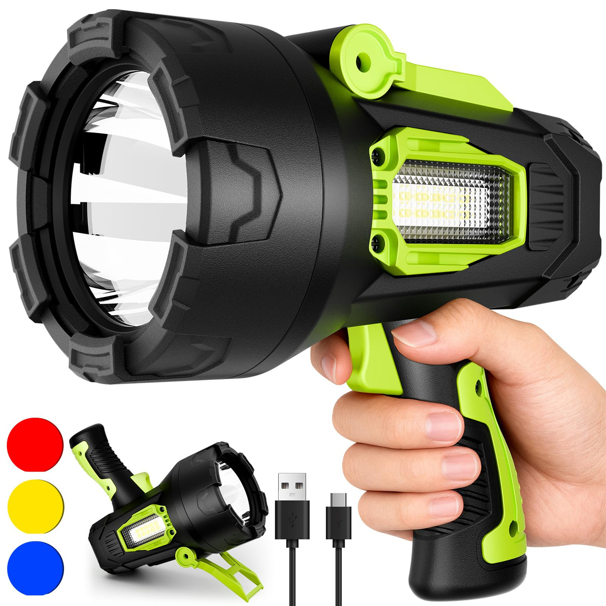 ALSTU Rechargeable Spotlight beam at maximum brightness for distant objects