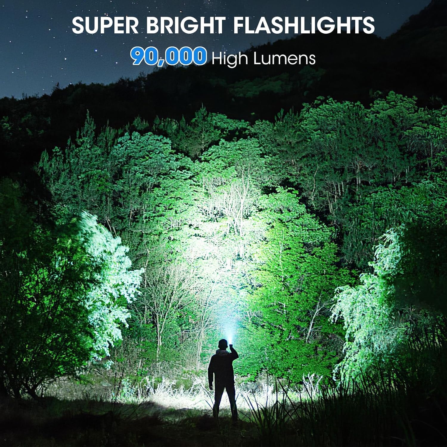 ALSTU two-flashlight package includes batteries and USB cables for quick setup