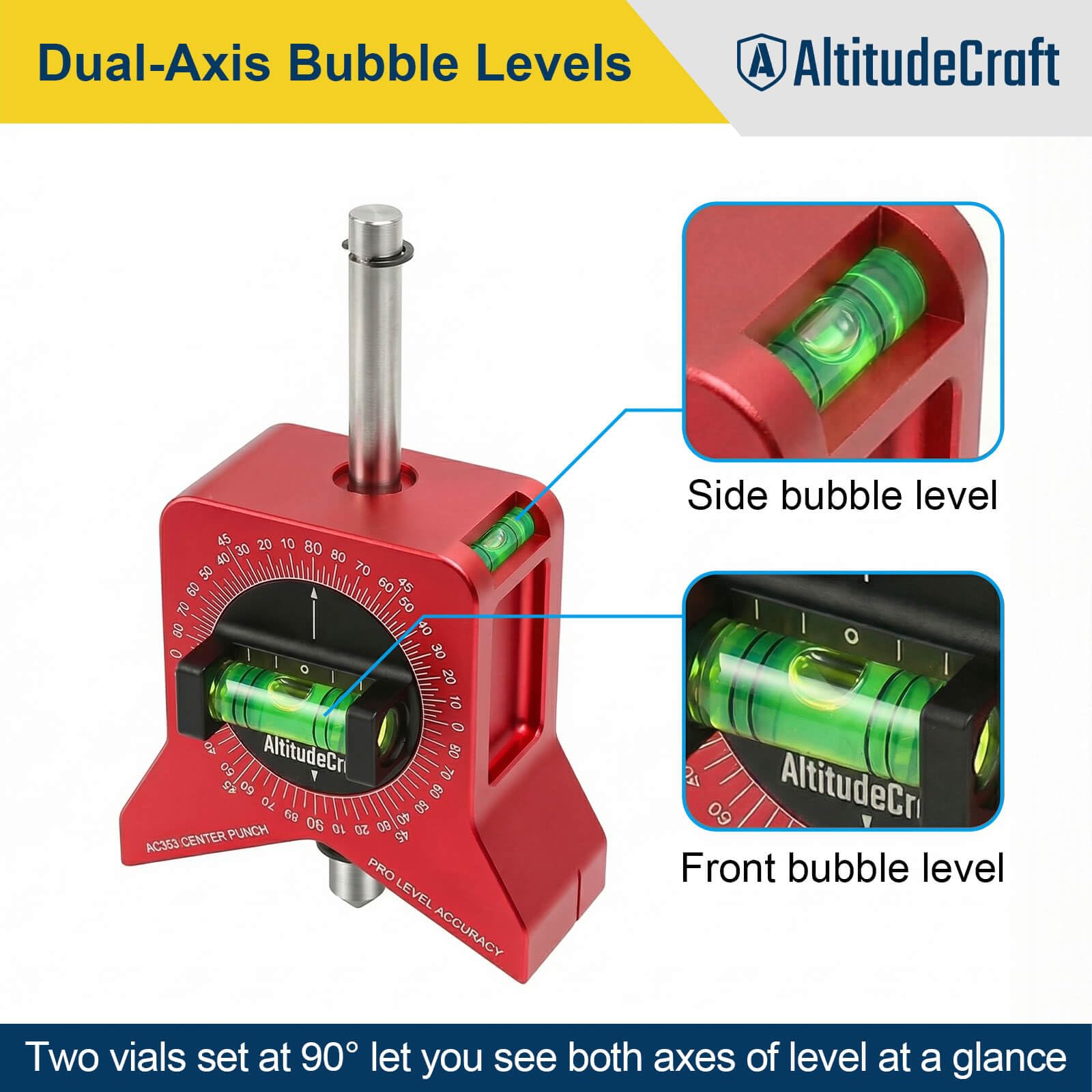 AltitudeCraft dual-axis bubble levels help ensure straight runs and vertical drops
