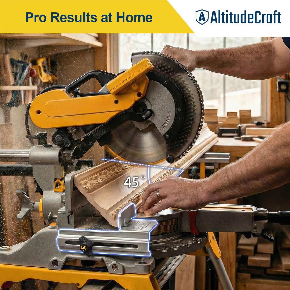AltitudeCraft heavy-duty stops lock crown in place for repeatable cuts