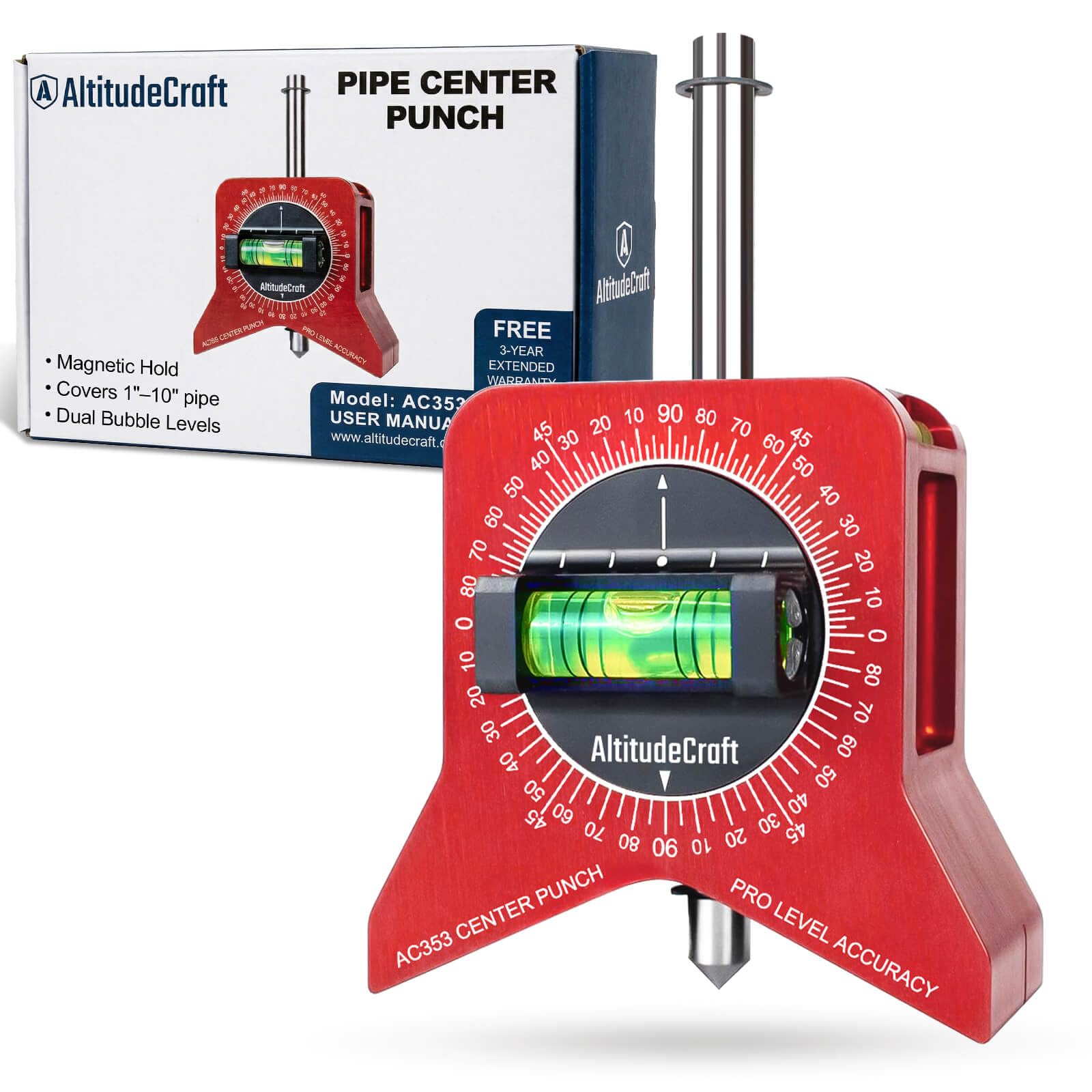 AltitudeCraft magnetic pipe center finder tool overview for quick true center on ferrous surfaces