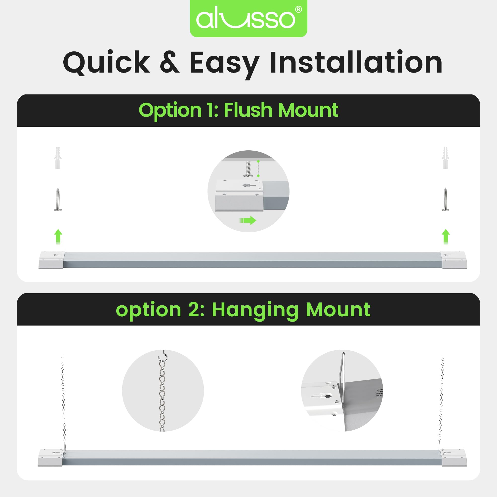 ALUSSO LED Shop Light flicker-free design reduces eye strain during work