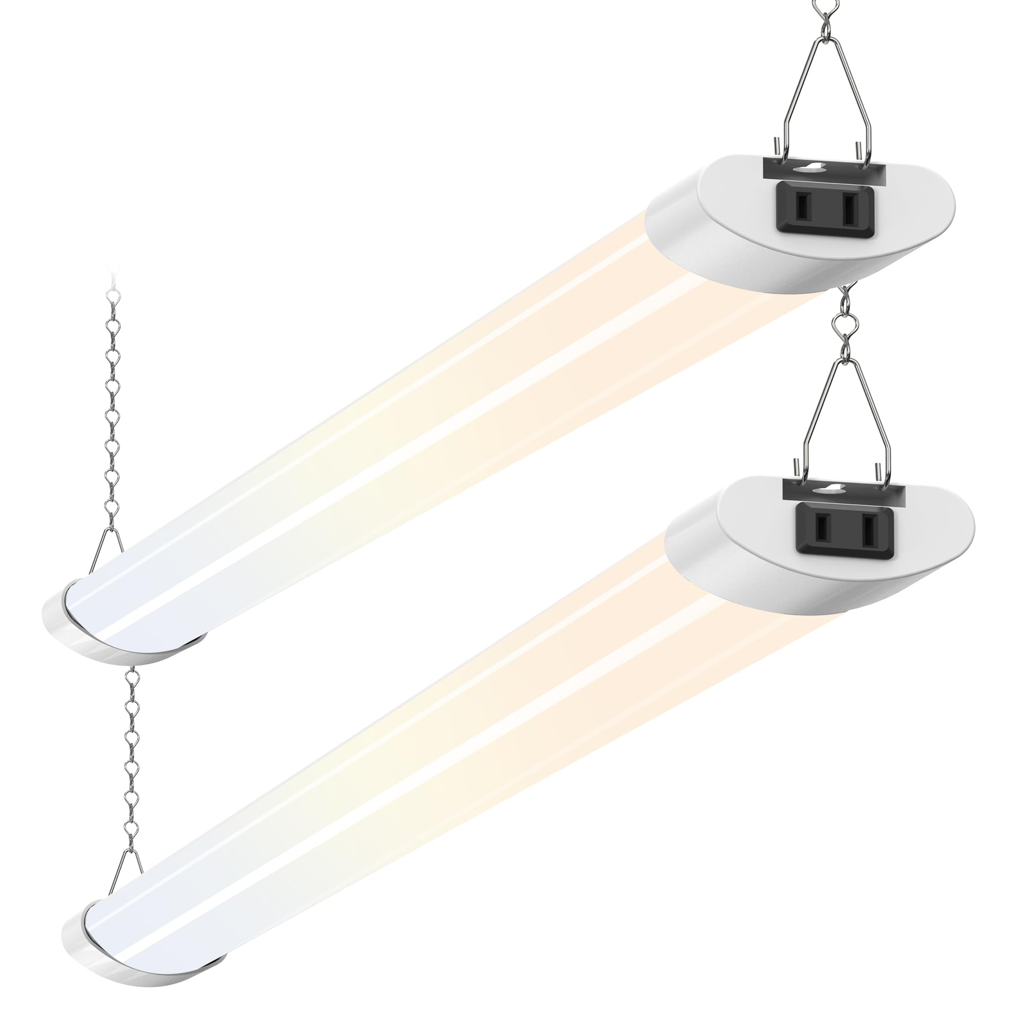 ALUSSO LED shop lights 4ft brighten garage workspace for better visibility.