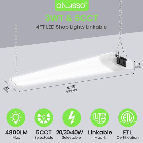 ALUSSO LED shop lights color temperature range for adjustable ambience in workshops.