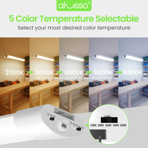 ALUSSO LED shop lights linkable up to four units for scalable lighting layouts.