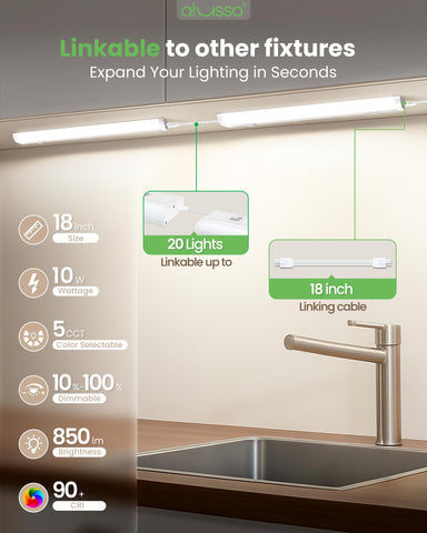 ALUSSO Lighting 18-inch under-cabinet with color temperature options for versatile ambiance.
