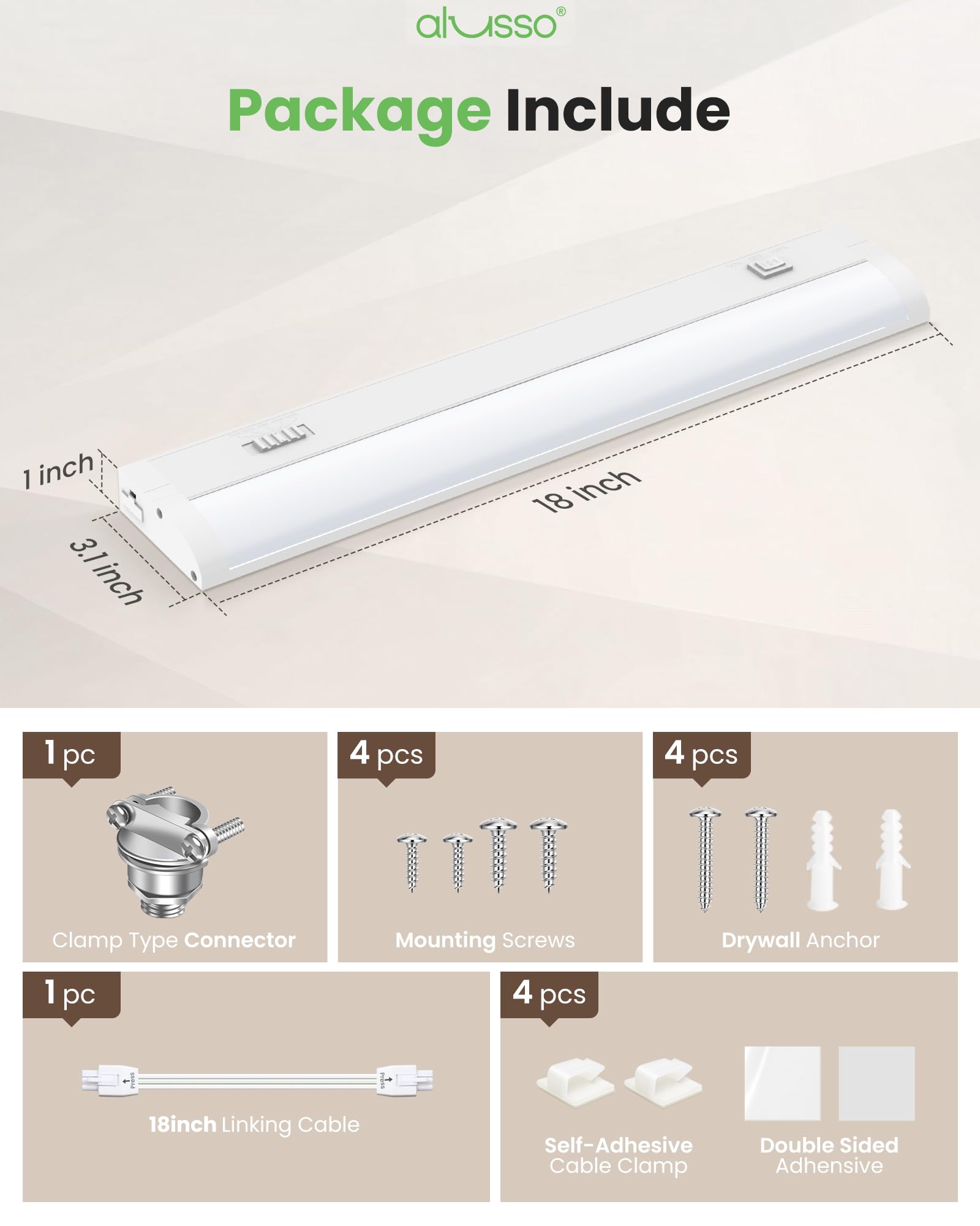 ALUSSO Lighting 18-inch under-cabinet with high CRI for true color rendering.