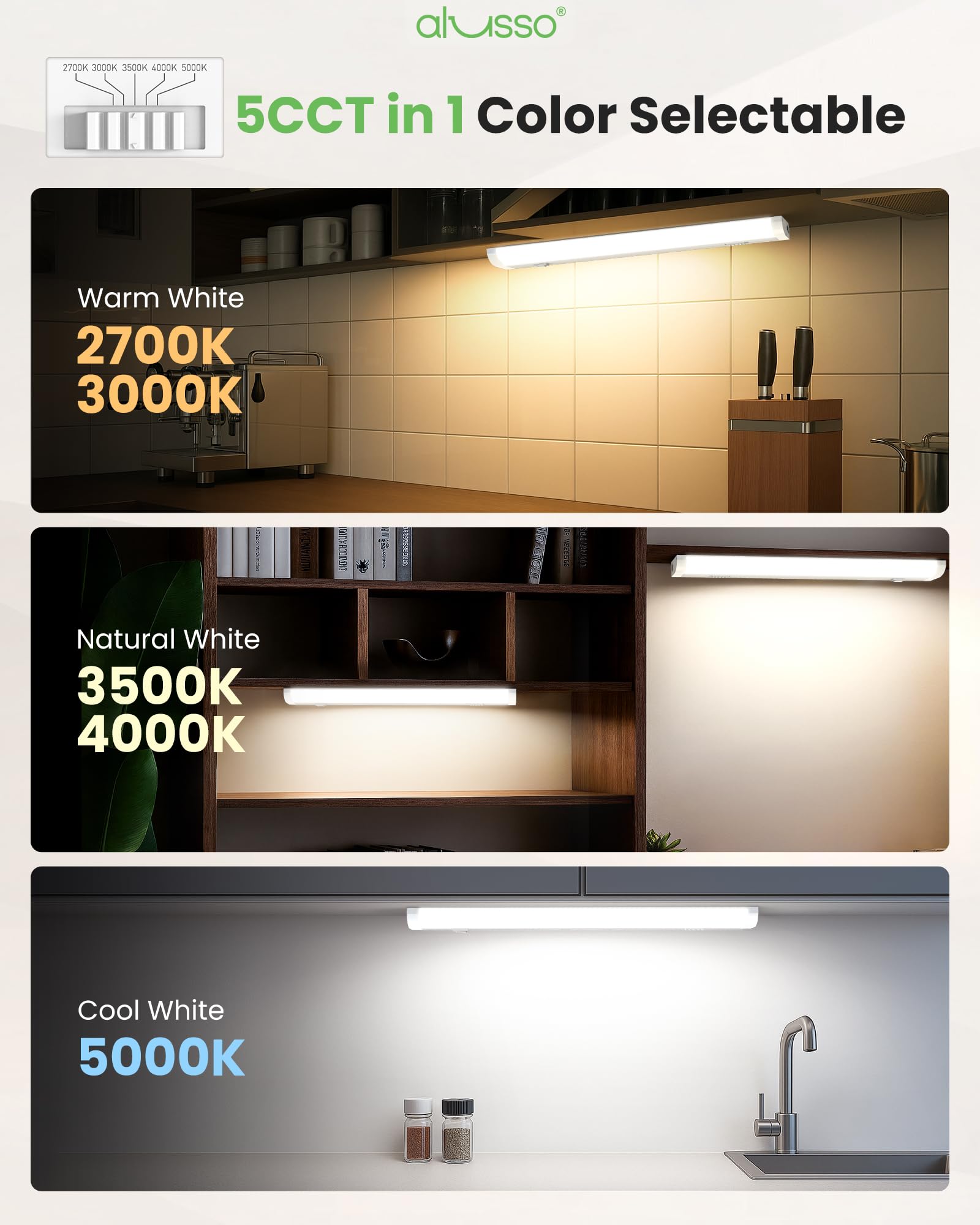 ALUSSO Lighting 18-inch under-cabinet linkable design supports multiple fixtures.