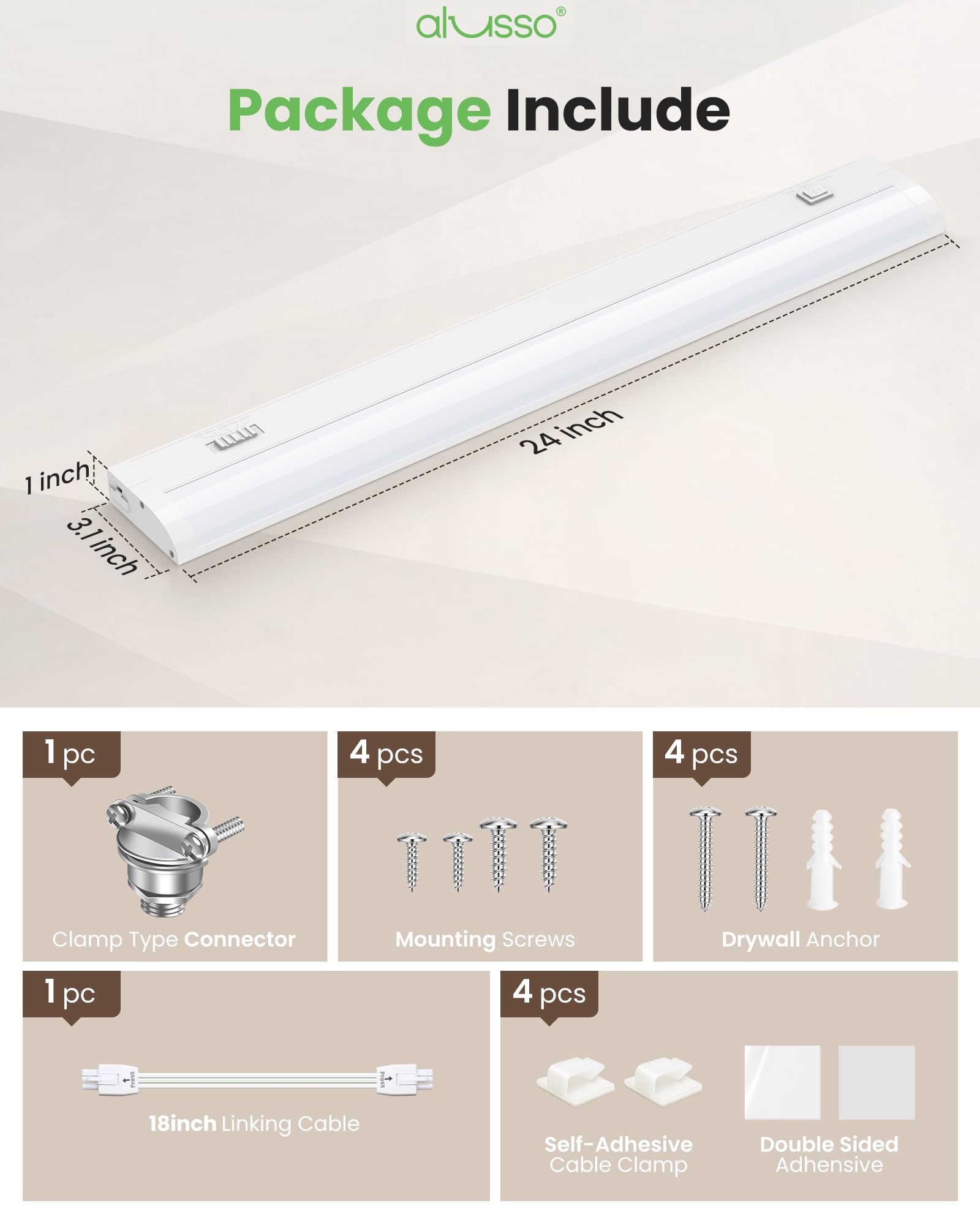 ALUSSO Lighting hardwired installation kit for a cord-free look.