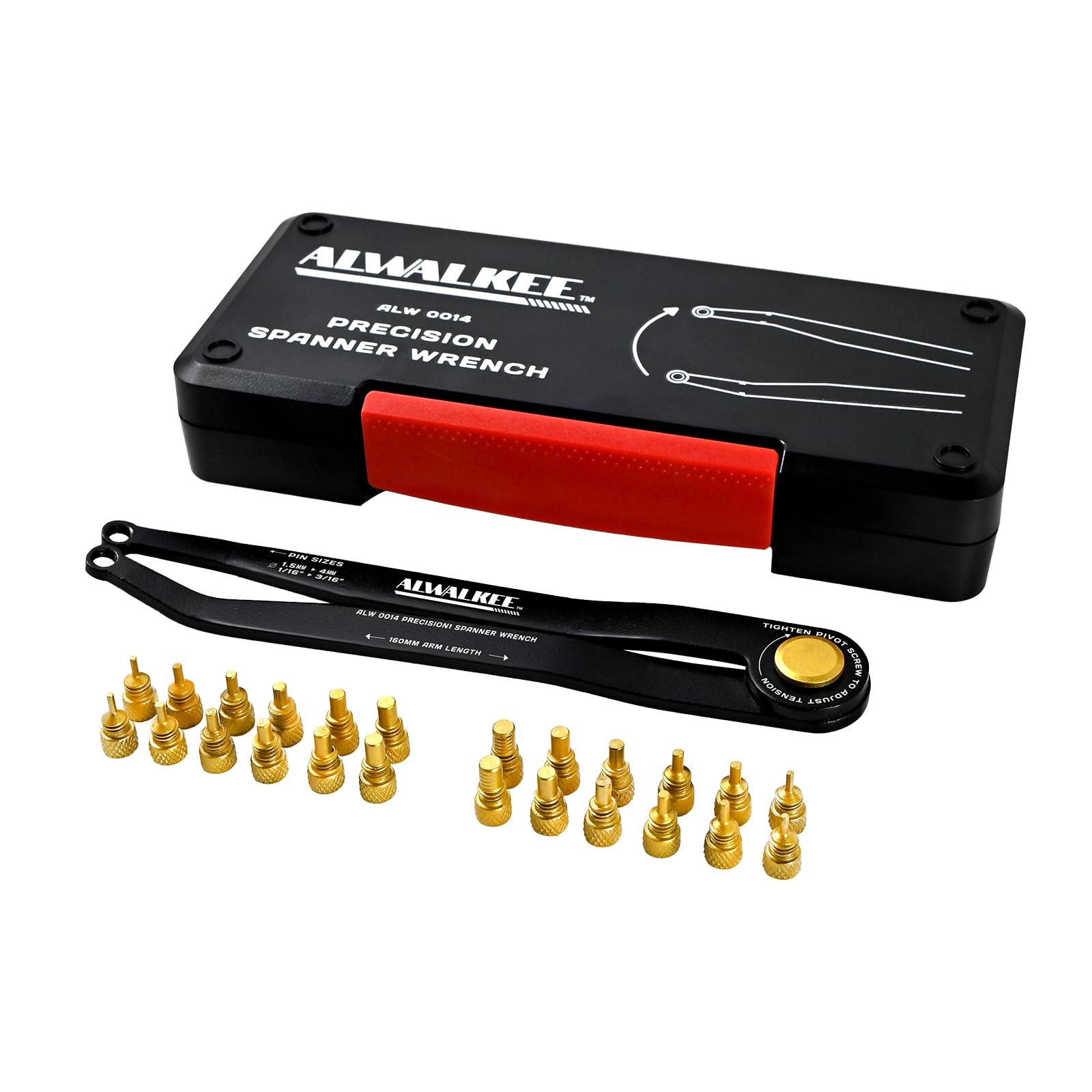 ALWALKEE 25-piece pin wrench set in case for portable bearings maintenance.